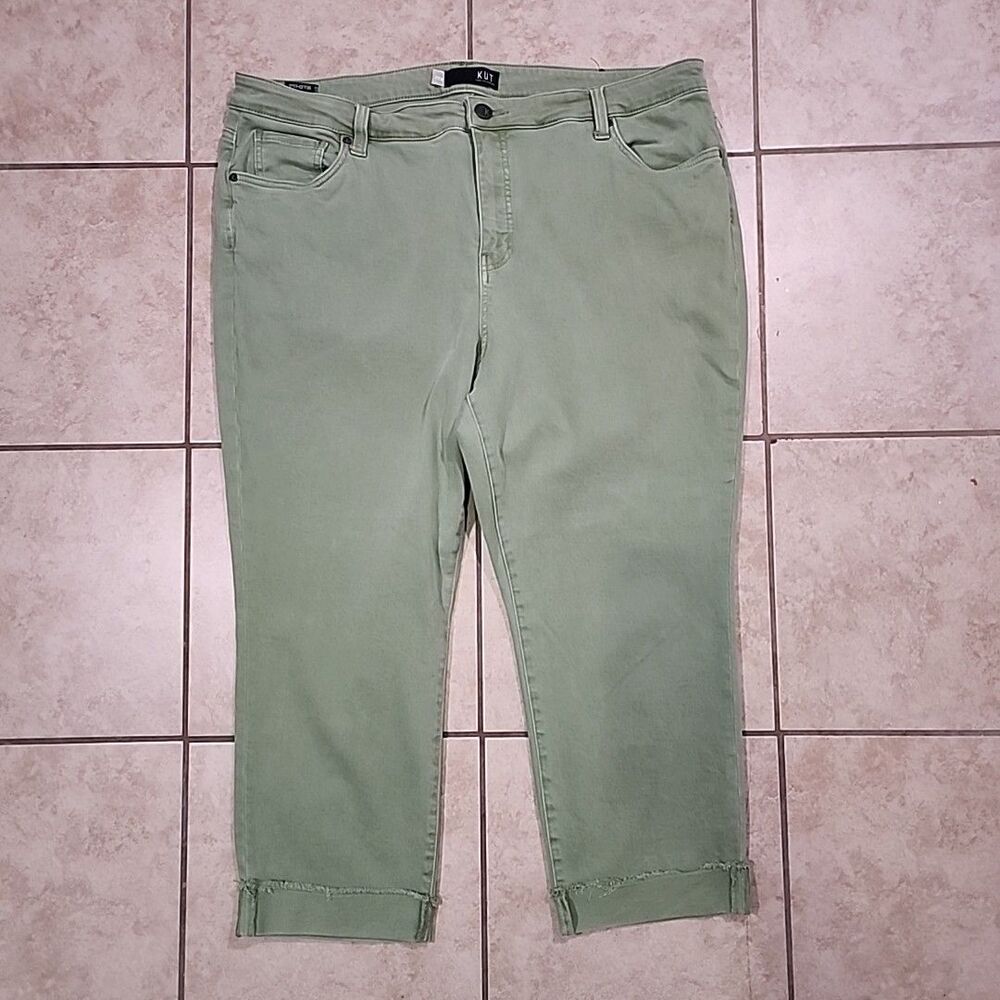 Kut From The Cloth Women's Amy Crop Straight Leg Green Pants Stretch Chinos 20W